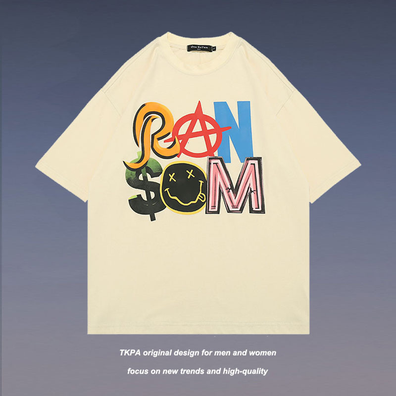 

t shirt tkpa hip hop men's short sleeve harajuku street funny smile print loose casual half top, White;black