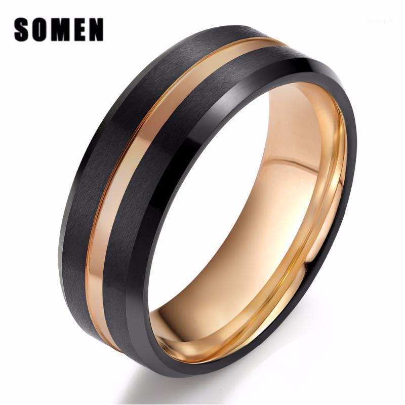 

Wedding Rings 8MM Rose Gold Line Brushed Inlay Tungsten Ring For Men's Classic Band Male Engagement Fashion Jewelry Bague Homme1