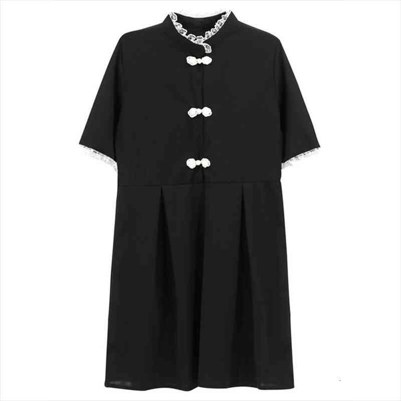 

Black O Neck Button Sleeve Short Sleeve Vintage Cheongsam Mini Summer Chinese Style D1781, Black;gray
