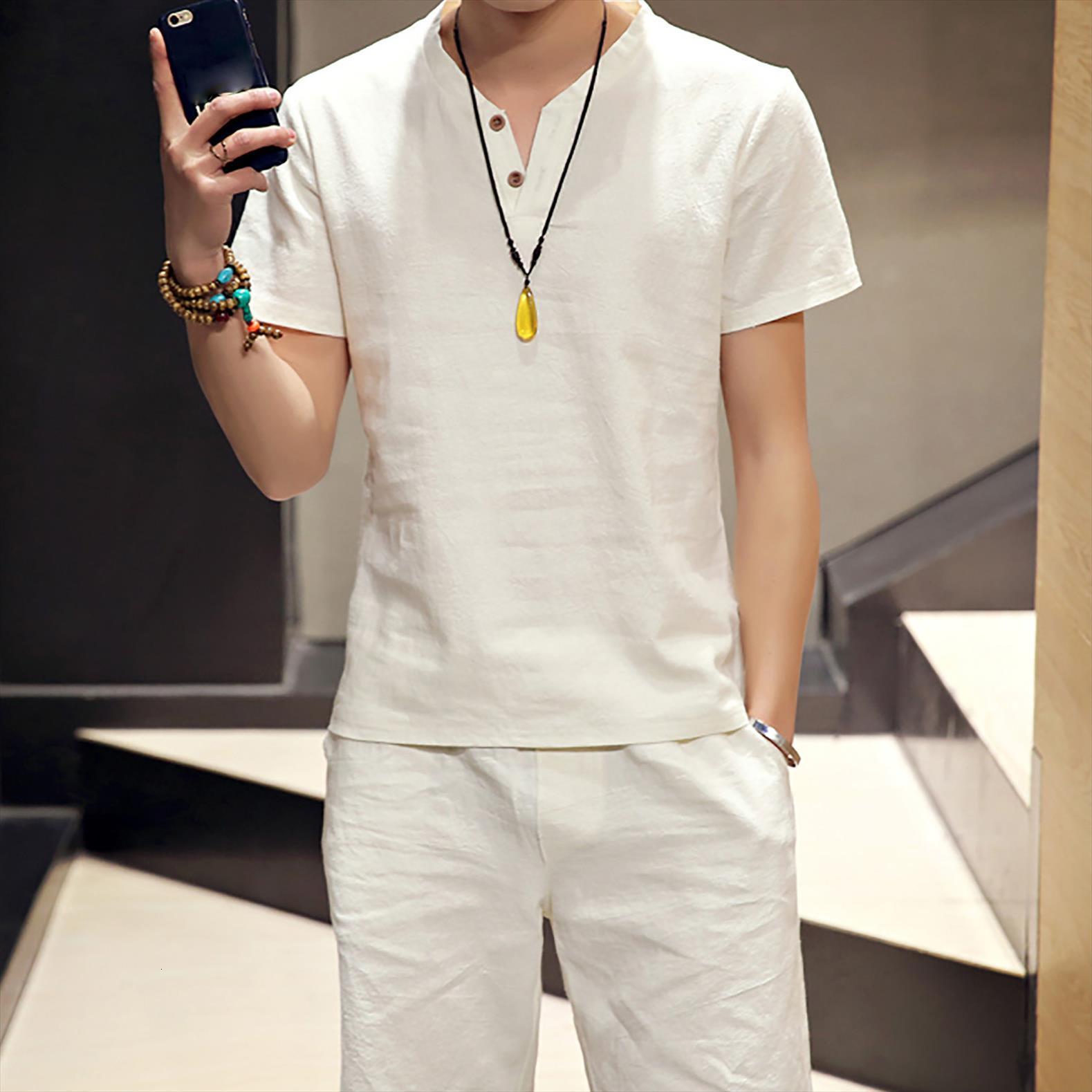 

summer chinese traditional man clothing men tracksuits 2pcs set shortsleeve t shirt shorts suit mens cotton linen casual g36, Gray