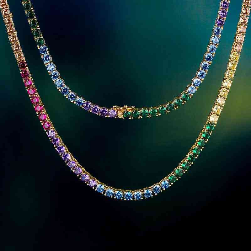 

KRKC&CO Hip Hop Necklace Top Sale Colored Iced Out Rainbow CZ Stone Diamond Tennis Chain