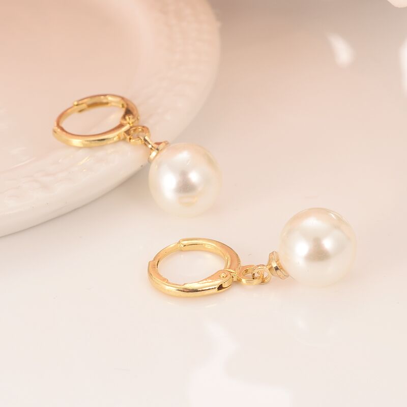Big Bead Ball Pendant Yellow Fine Gold G/F Drop Dangle Earrings for Women Simulated Pearl-image-681973996
