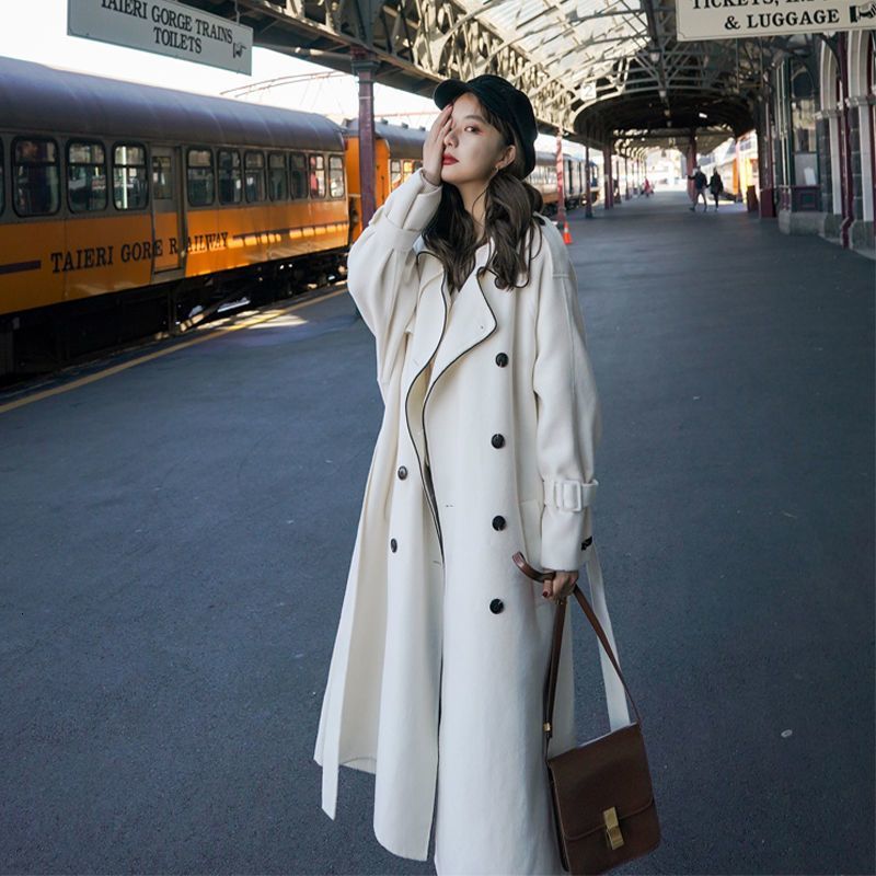 

women's jackets wool coat autumn/winter intellectual elegant streetwear mid-length soft casual temperament goddess white a8hq, Black;brown
