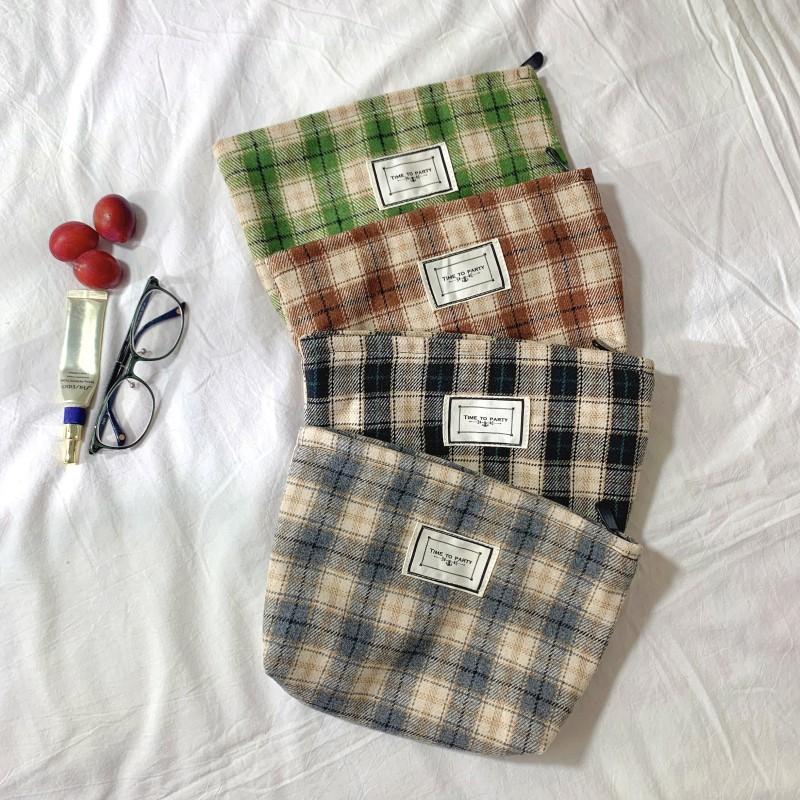 

Korean Plaid Makeup Bag Large Cosmetic Organizer Women Travel Toiletry Necesserie Beauty Pouch Make Up Brush Storage Case Bags & Cases