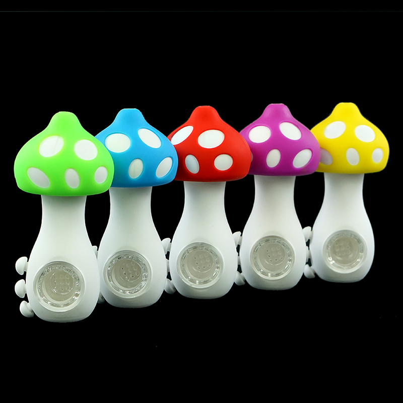 

Silicone Pipe for Smoking Tobacco Herb with Glass Bowl Mushroom Design Cute Cigarette Accessories Girls