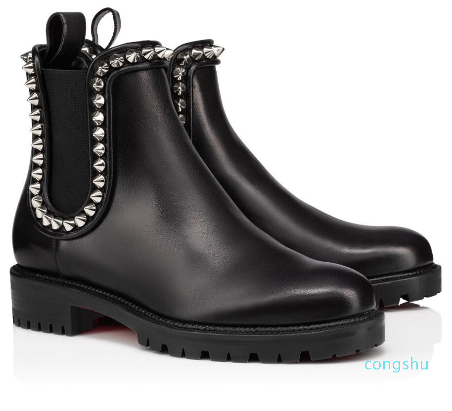 2021 New Winter Womens Red Bottom Boots Capahutta Ankle Boots Black Leather Lug Sole High Quality Designer Red Sole Booties Party 1