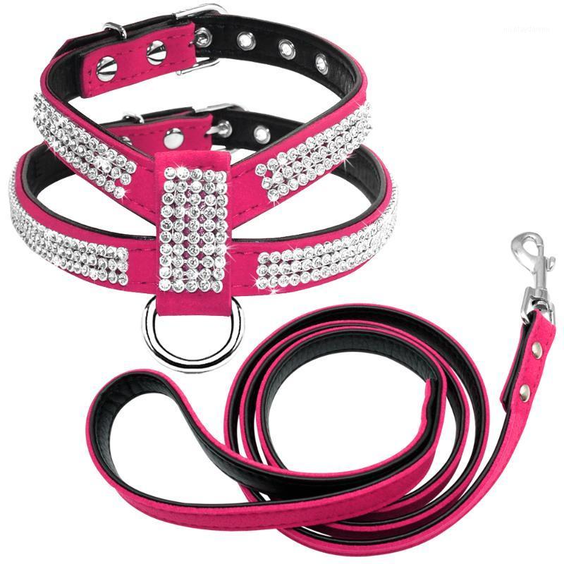 

Dog Collars & Leashes Bling Rhinestone Harness Leather Puppy Cat Vest Leash Set For Small Medium Chihuahua Pug Yorkshire Pet Supplies