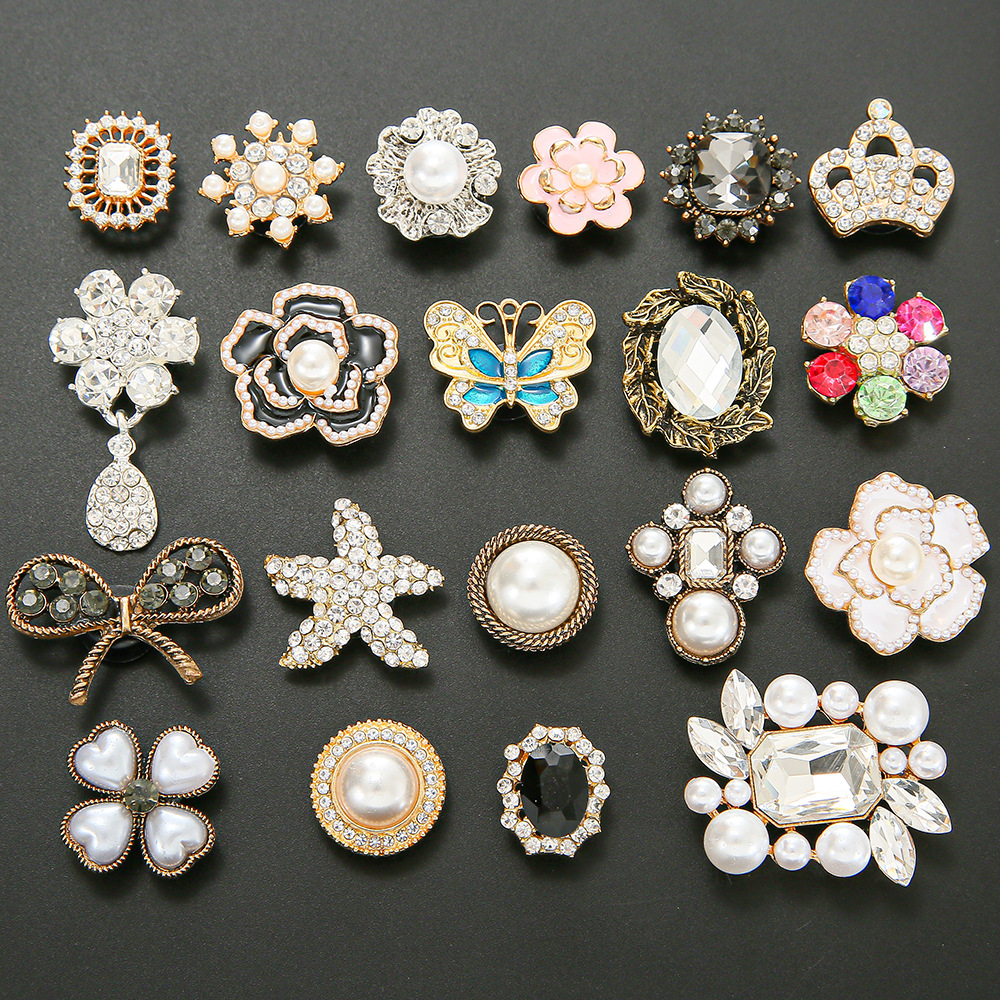 

20pcs Alloy Rhinestone Flower Shoe Part Accessories Decoration for Croc Charms Shoe Buckle Gift for Women, White;pink