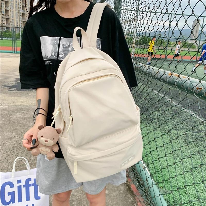 

Backpack Candy Color Double Zipper Women High Quality Waterproof Nylon School Bag Big Student Cute Girl Travel Rucksacks, Black