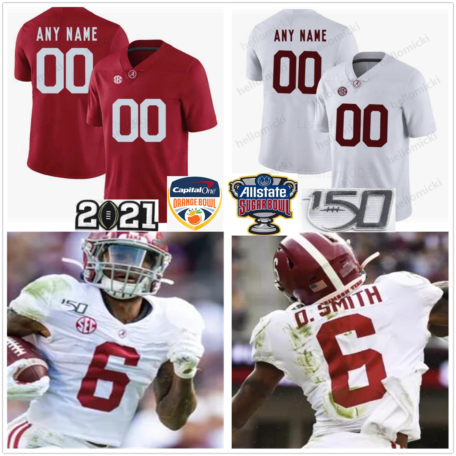 

Cotton Bowl Alabama Football Jersey Bryce Young Sanders Brian Robinson Jr. Will Anderson McKinstry N. Harris Smith Waddle M. Jones Metchie III Latu Earle To'oTo'o Battle, White with sugar patch