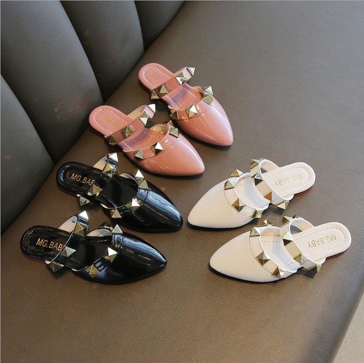 

Kids Shoes 2020 Summer New Girls Fashion Slip On Shoes Children Pu Leather Slipper Baby Brand Stud Shoes Toddlers, White