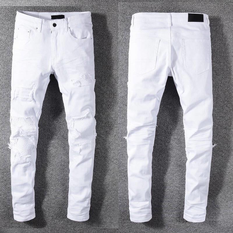 

2021 Top Quality Amiry New Mens Luxury Designer Denim Jeans Holes Trousers Biker Pants #592, Blue