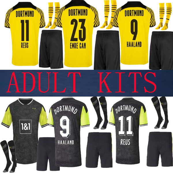 TOP21 22 DORTMUND KITS ADULTS JERNES SOCCER Deutscher Fussball Bund Haaland Reus Borussia 2021 2022 Shirts de football Sancho Brandt Men Sets Sho