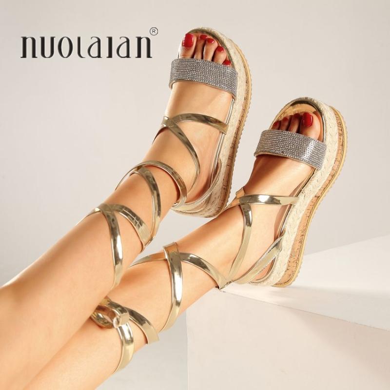 

Fashion Gold Black Women Platform Sandals Ankle Strap Wedge Espadrilles Gladiator Summer Casual Shoes Woman, Sgbd-p gold