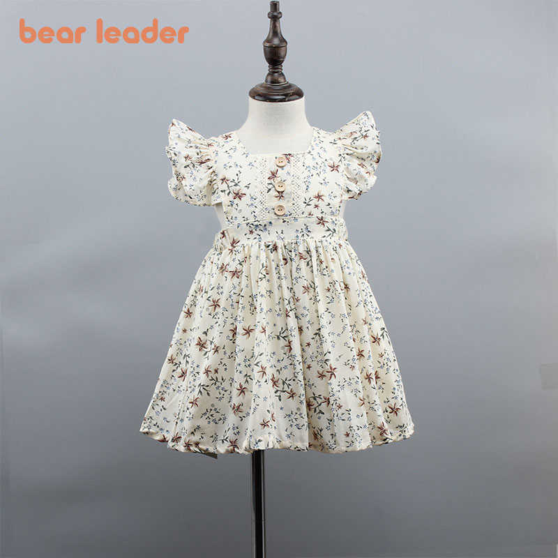 

Bear Leader Kids Girls Summer Casual Dresses Fashion Baby Girl Flowers Costumes Ruffles Sleeve Korean Style Clothes For 1-6Y 210708, Ah6800beige