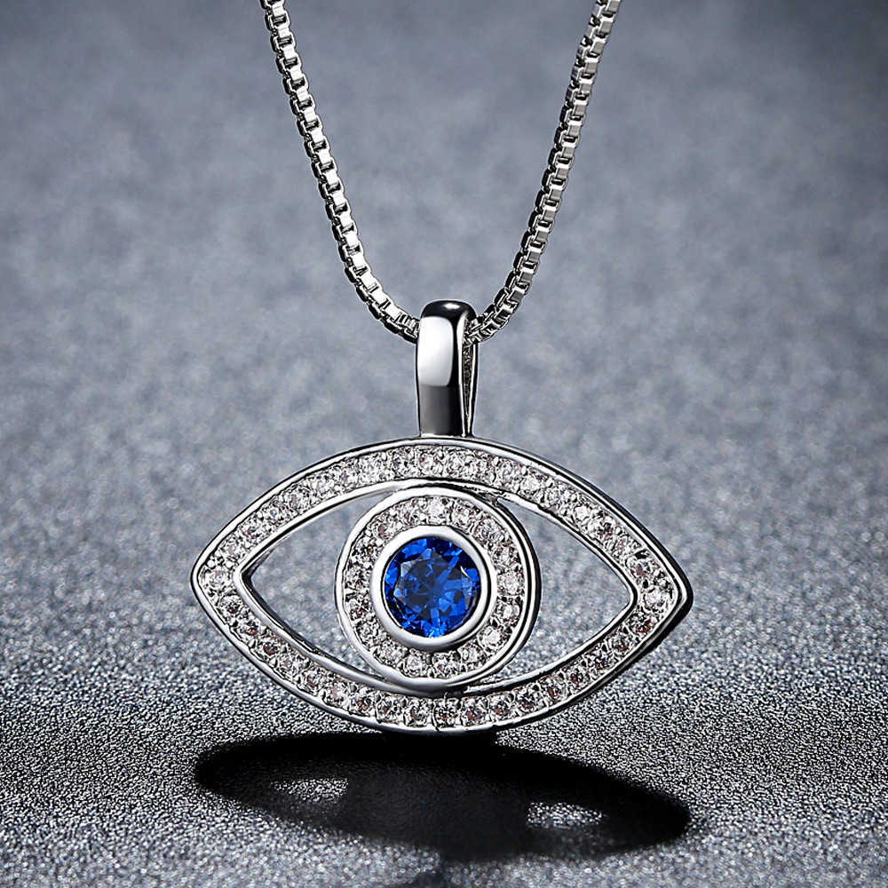 

Luxury Charm Collares Para Mujer Vintage Brelok Korean Fashion Necklace for Women Creative Zircon Blue Evil Eye Clavicle Chain X0707