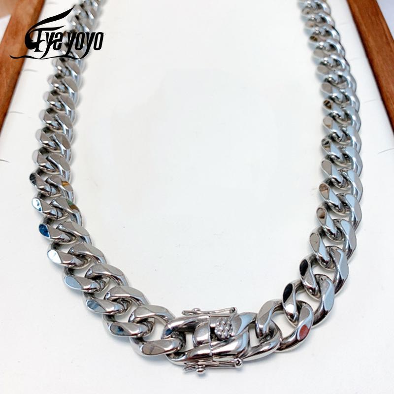 

Chains 10/13mm Choker Necklace Punk Cuban Chain Waterproof Men Stainless Steel Long Link Curb Gift Jewelry For Friend, Silver