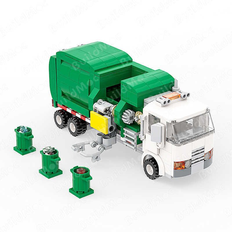 

BuildMoc high-tech Green White Car Garbage Truck City Cleaner Children Diy Toy Building Blocks birthday Gift Model Set Q0624