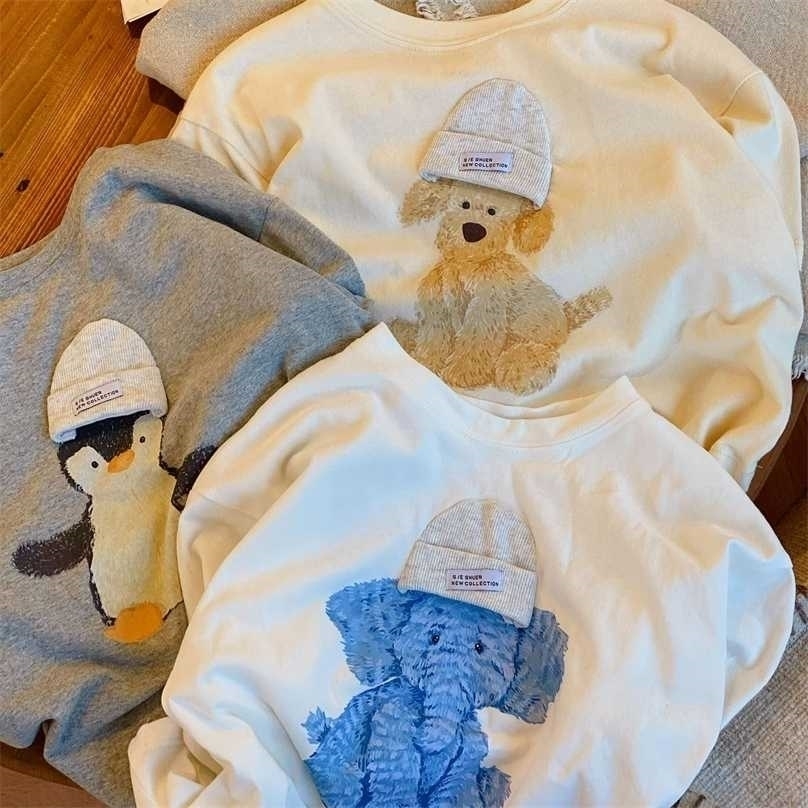 

Autumn Children Clothing Baby Long Sleeve T Shirt Tops Boys Cartoon Print Sweatshirt Cotton Girls Loose Sweater 12M-7T 211110, White