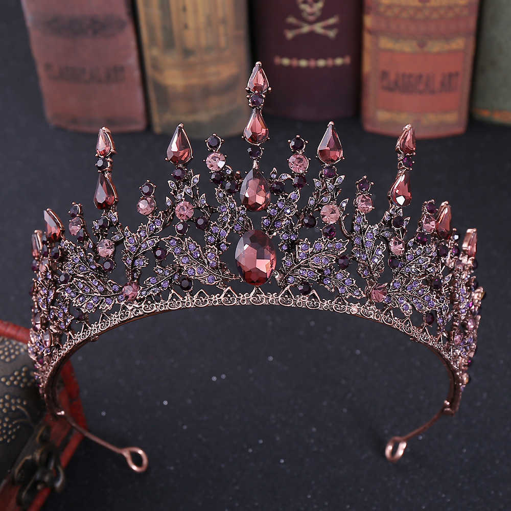 

KMVEXO Baroque Retro Bronze Violet Purple Crystal Bridal Crowns Pageant Diadem Veil Tiaras Headbands Wedding Hair Accessories 210616
