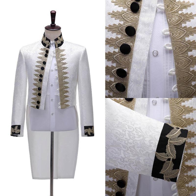 

Men' Trench Coats 2021 Fashion Mens European Gothic Style Court Costumes Uniforms Performances Coat Male Men Jackets Outwear, White
