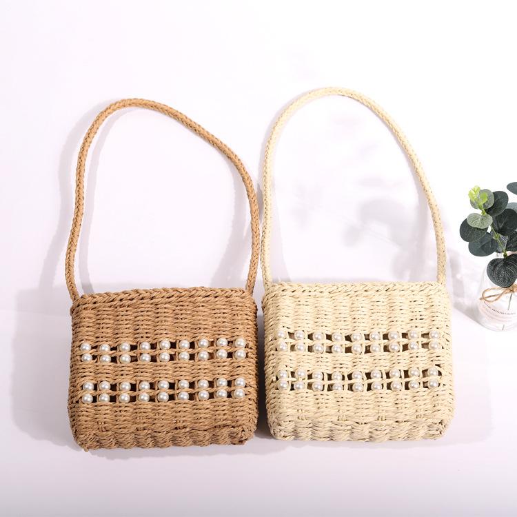

Evening Bags 2021 Straw Woven Bag Female Seaside Vacation Beach Leisure Pearl Hollow