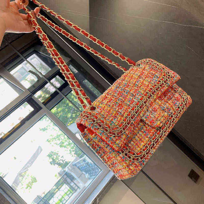

2021 Early Fall Winter Tweed Classic Double Flap Bags Luxury Digner Famous Brand Large Capacity Fashion Chain Tot Crosshody Shoulder bag