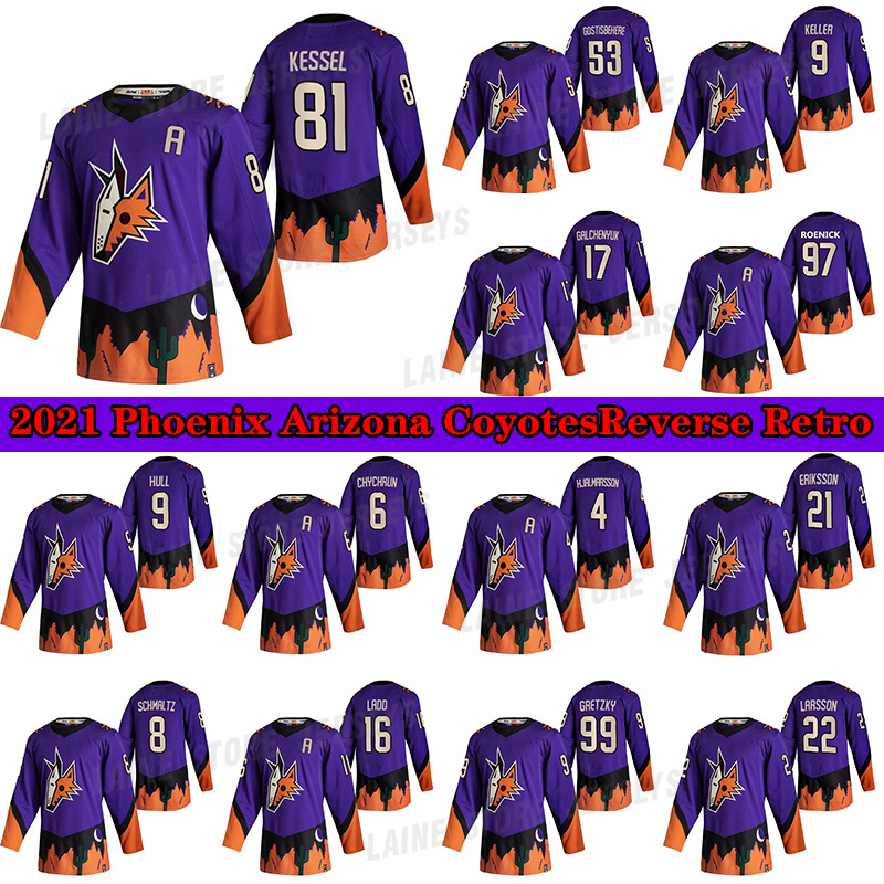 

Phoenix Arizona Coyotes Jersey 2021 Reverse Retro 81 Phil Kessel 17 Alex Galchenyuk 4 Niklas Hjalmarsson 16 Andrew Ladd 53 Shayne Gostisbehere hockey jerseys, Purple
