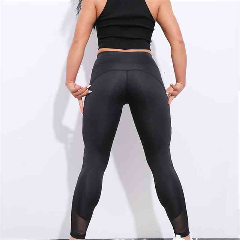 

fitness pants push up womens legging patchwork net yarn high waist female workout breathable, Black
