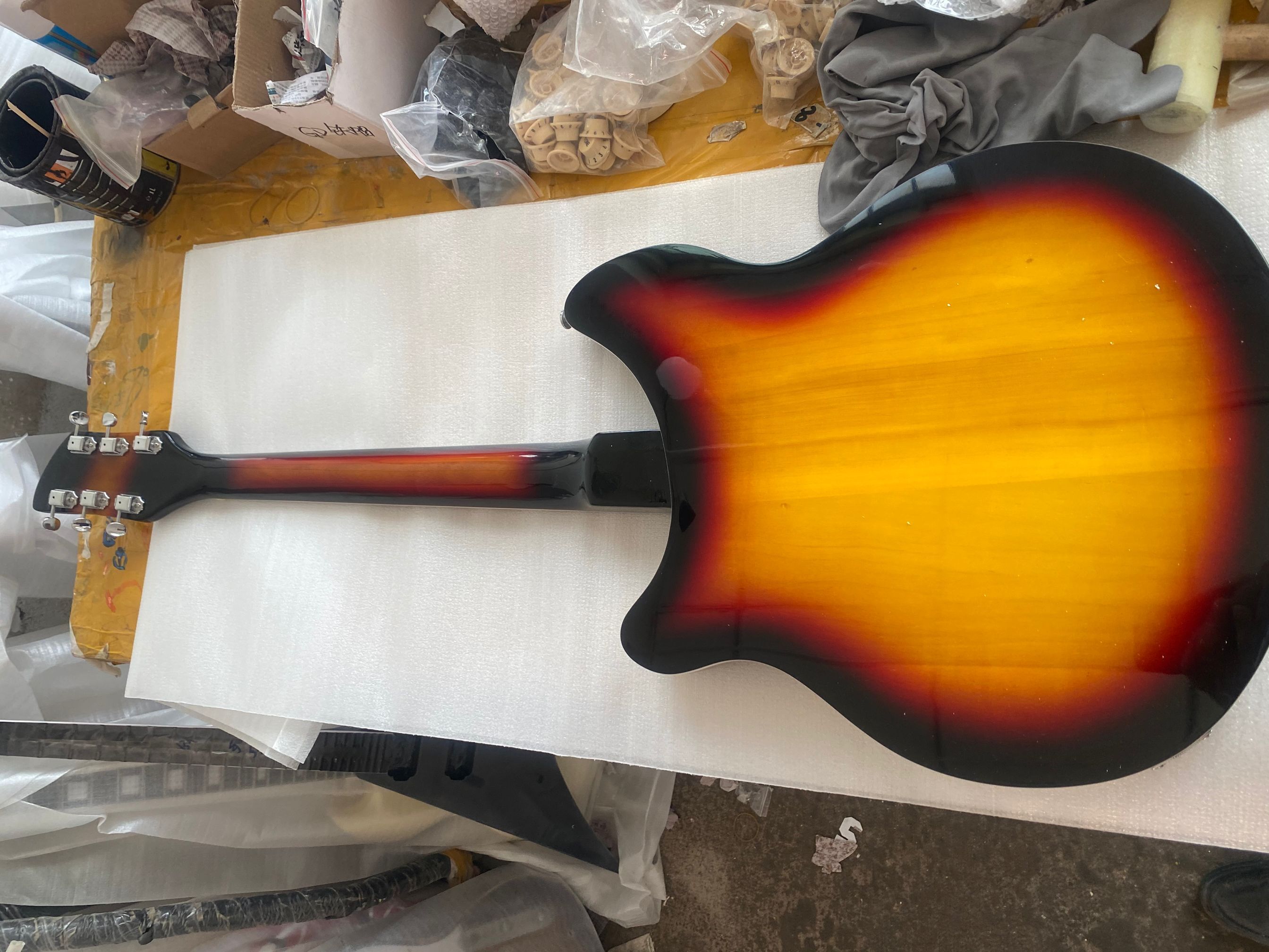 

330 360 6 Strings Vintage Sunburst Semi Hollow Body Electric Guitar R Tailpiece, Rosewood Fingerboard, 5 Knobs, Triangle Pearl Inaly