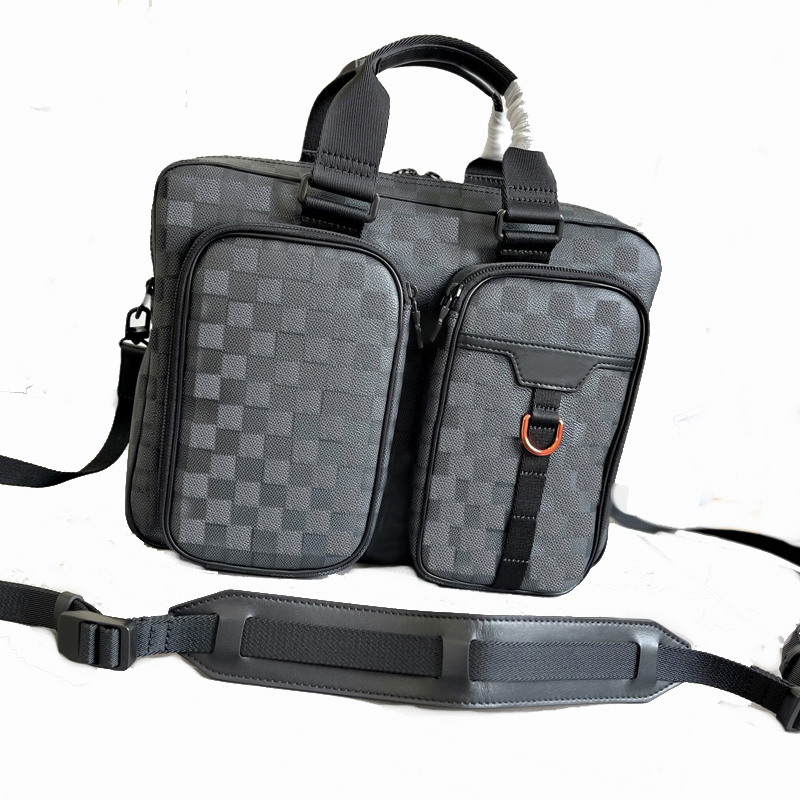 

Briefcase bags men grid Canvas utility fashion business casual plaid Soft Handle zipper travel shoulder wallets pockets with box B148-1 40278 BAG0001 5a top quality, Black 40278