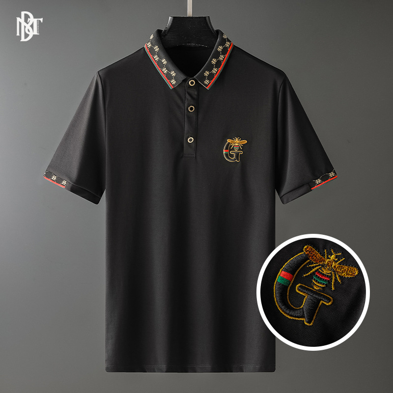 

huashang summer new embroidery short sve european fashion men's casual half sve t-shirt slim lapel polo shirt, White;black