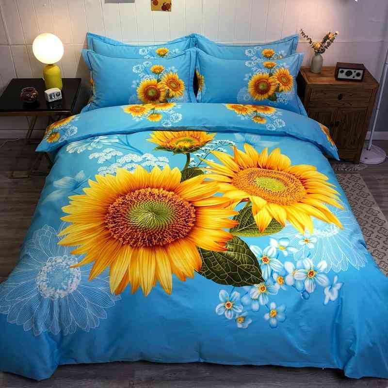 

Soft Brushed Cotton Duvet Set King  size 4Pcs Blossom Sunflowers Rose Floral Comforter Cover Bed Sheet Pillowcases