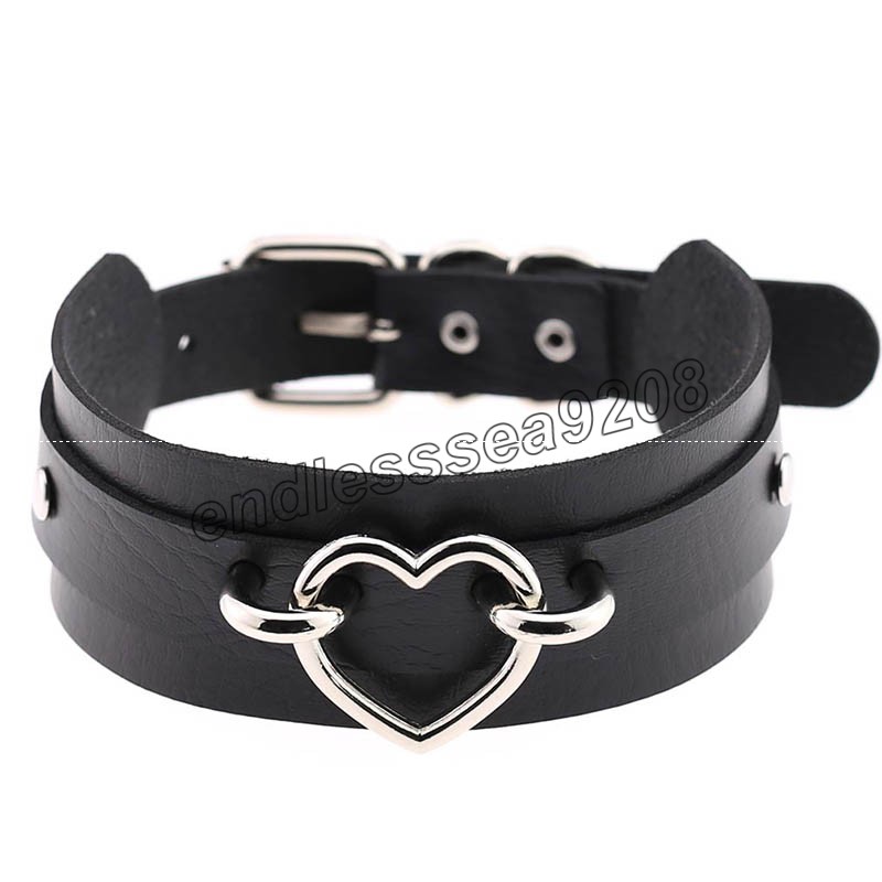 

Choker necklace Sexy Pu leather women Collar Bondage Goth Belt Choker Gothic necklace punk jewelry club party SM silvery Love