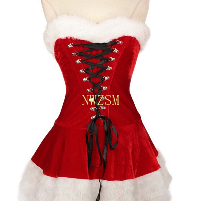

Plus Size M-XXL Sexy Ladies Velvet Christmas Dress Cute Santa Claus Costume Mrs Party Fancy, Red