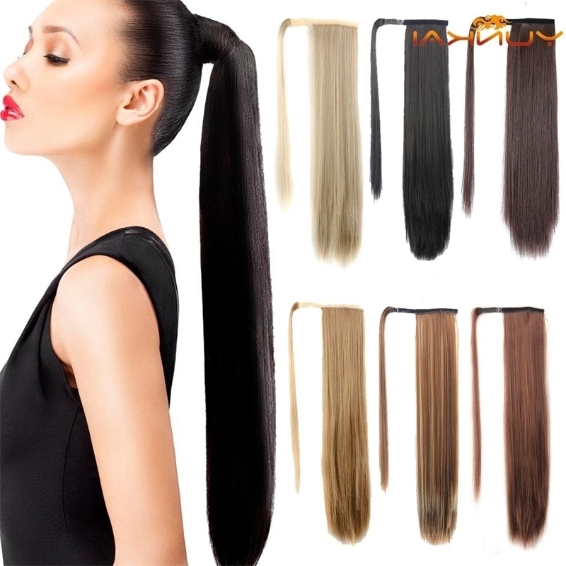 

wig chemical fiber Yunkai Velcro hairpiece Long Straight Wig ponytail, 1b (black)