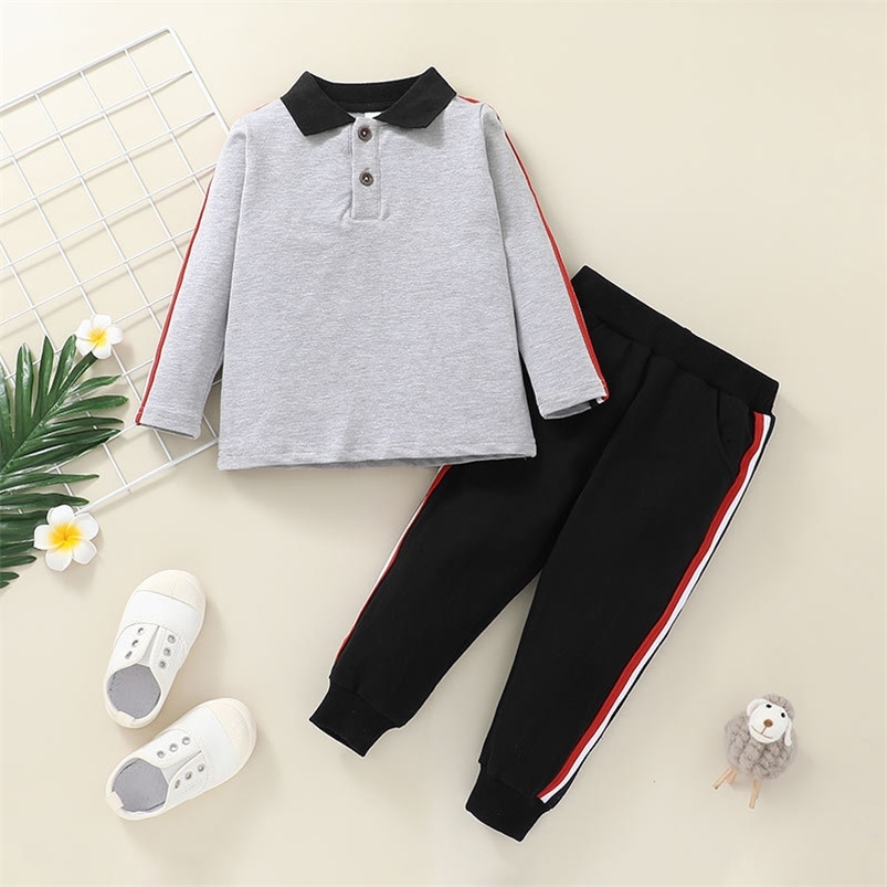 

Winter Children Sets Casual Long Sleeve Black Collar Gray T-shirt Patchwork Trousers Cute 2Pcs Girls Clothes 210629, Sh10335a
