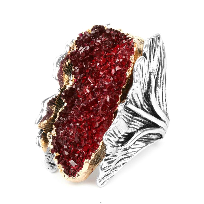 

Cluster Rings Vintage Big Red Blue Natural Stone For Women Luxury Silver Color Crystal Flower Wedding Femme Mujer Fashion Jewelry