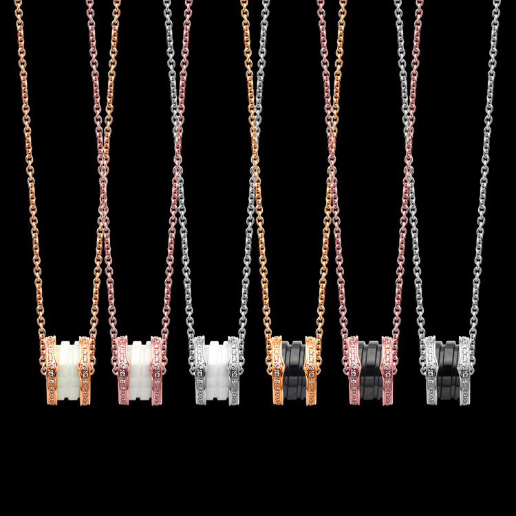 High Quality Stainless Steel B Letter Couple Necklaces 3 Colors Classic Style Thread Black and White Ceramic Women Designer Jewelry With CZ Stone-image-735943582