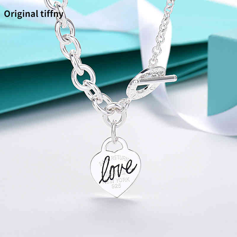 

Original Tiffny Steel Seal Letter Love Heart Pendant Necklace For Women Birthday Gift With Box Thick Chain Family Couple Necklace Designer Jewelry Y220309