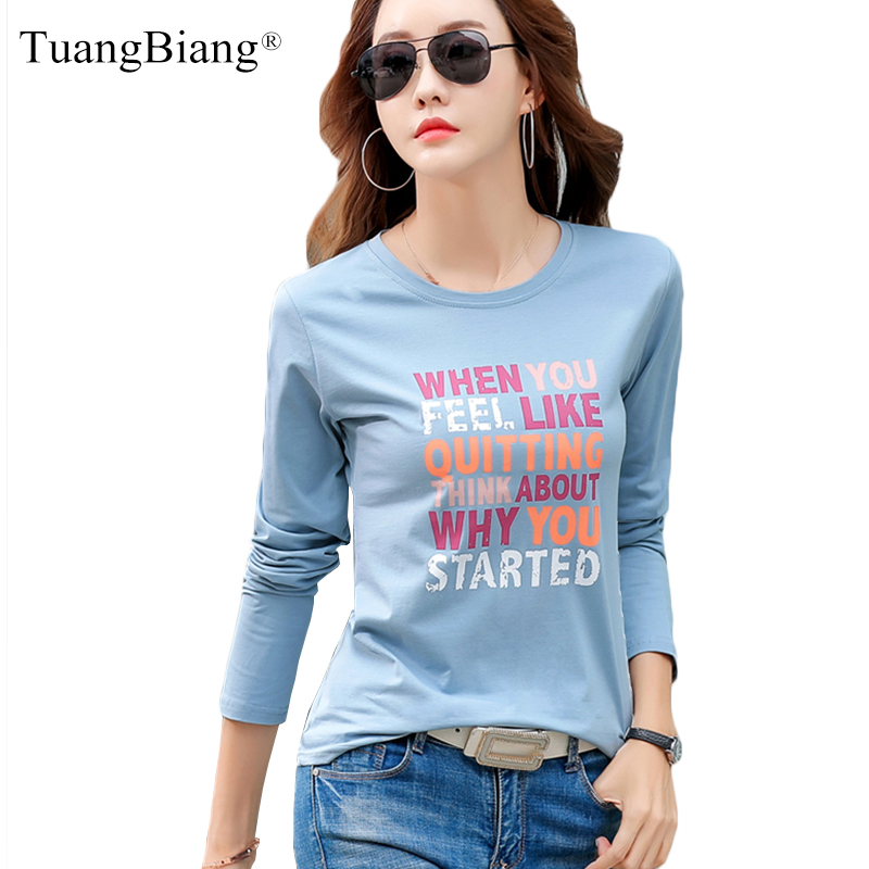 

Autumn Winter 2021 Casual Cotton T-shirt Women Letter Print O-neck Long Sleeve Tee shirt Femme Blue Black White comfortable Tops