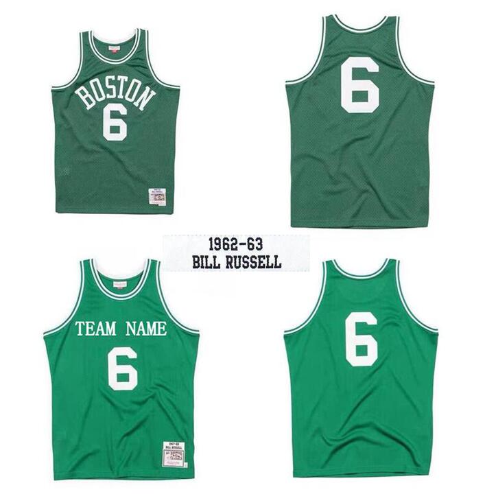 

Custom S-6XL Men women youth stitched basketball jerseys 6 Bill Russell jersey green white Mitchell & Ness 1962-63 Hardwoods Classics retro wear