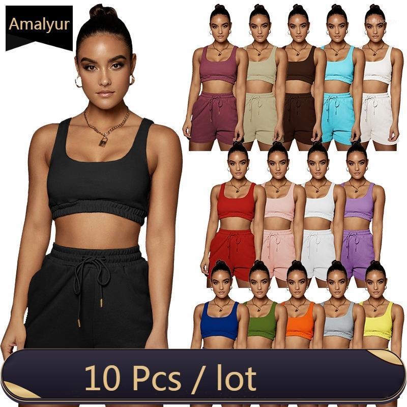 

Women' Tracksuits Bulk Items Wholesale Lots 2 Piece Short Set Women Cropped Tank Top And Biker Shorts Pockets Sportwear Workout Summer Outf, Black
