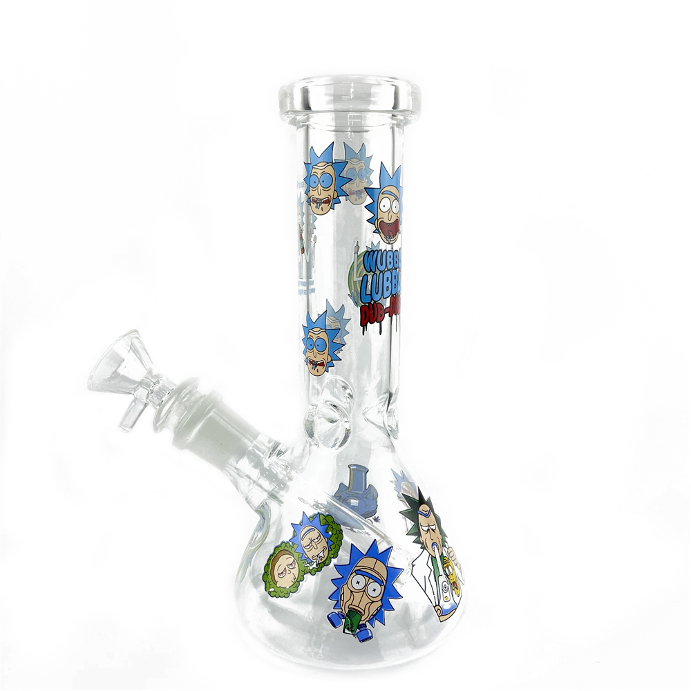 

Glass Bong Smoking Water Pipe 8.3 inch Anime Sticker Shisha Pipes Hookah Dab Rig Filter Beaker Bubbler W/ ICE Catcher Bongs Hookahs
