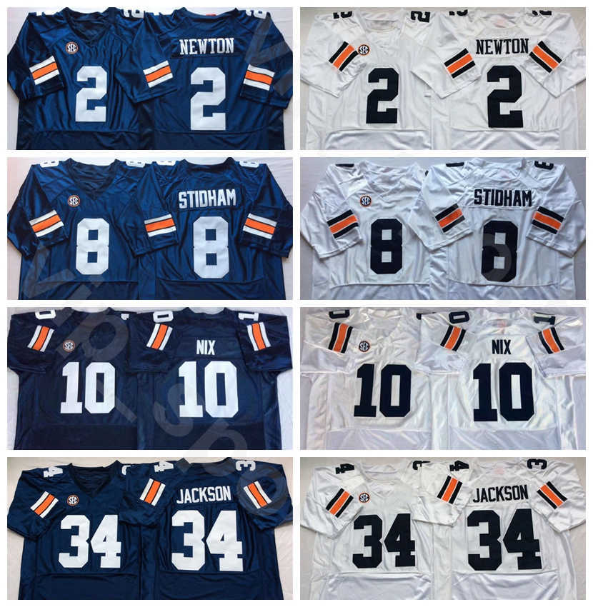 

College Tigers Bo 34 Jackson Football Jersey Bo 10 Nix Jarrett 8 Stidham Cam 2 Newton All Stitched Navy Blue White Team University, 2 navy blue