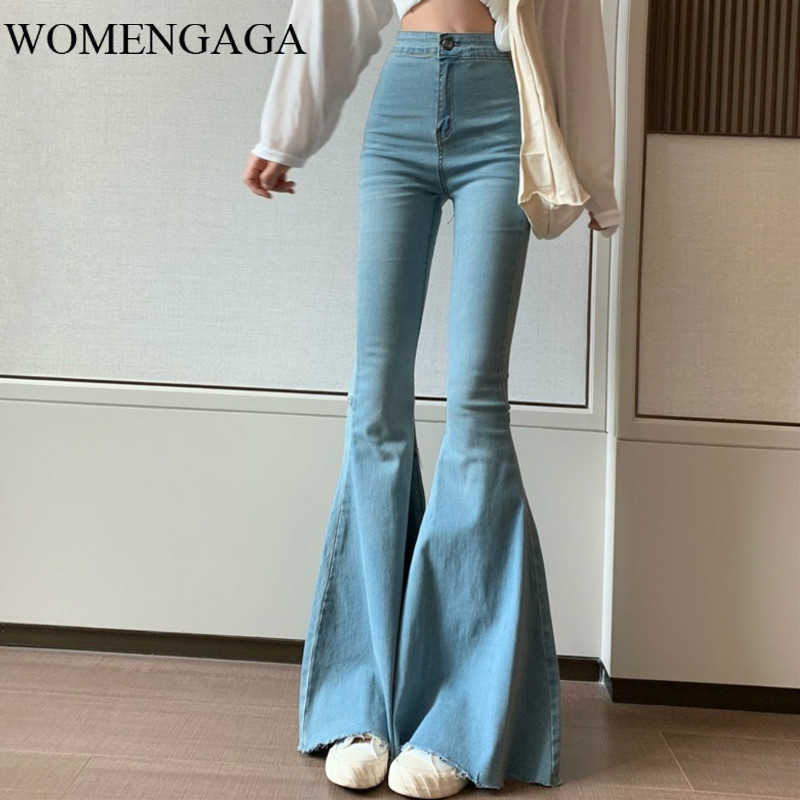

Korea Spring Vintage Jeans Woman Long Trousers Cowboy Female Loose Streetwear High Waist Big Flared Pants ZA3131 210603, Blue