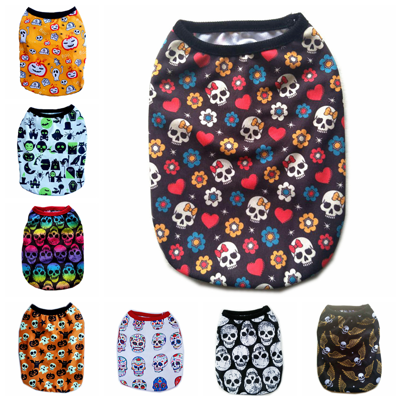 

Dog Apparel Soft Doggy Puppy Clothes Pumpkin Ghosts Bats Skeleton Shirt for Small Dogs and Cats Printed Pet Clothing Halloween Pets T-Shirt Breathable Pup Shirts A116, Remark no(a1-a13)