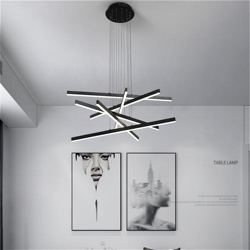 

Black LED Ceiling Chandelier Art Modern Acrylic Long Living Room Restaurant Hanging Lamp Nordic Home Decoration Light Pendant Lamps