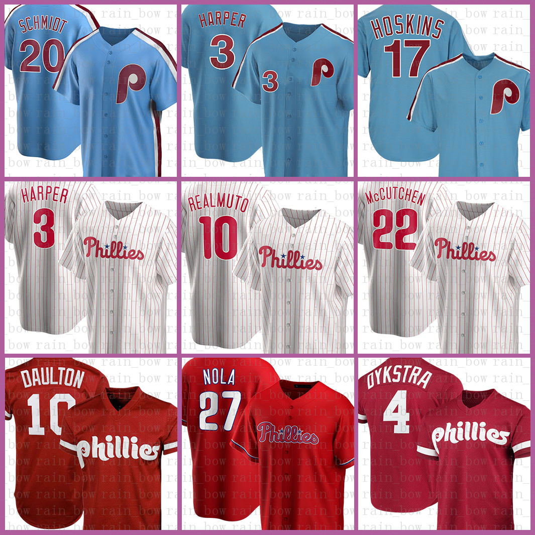 

10 JT Realmuto Philadelphia Custom Phillie Baseball Jersey Bryce 20 Mike Schmidt 3 Harper 27Â AaronÂ Nola 17Â RhysÂ Hoskins 22 McCutchen Black, Blue;black