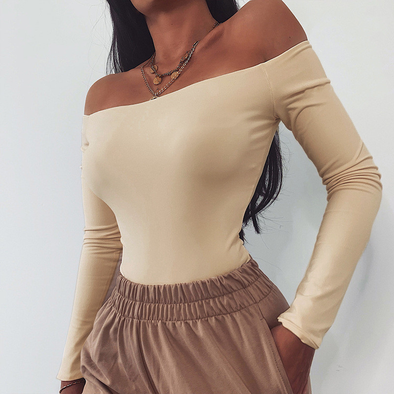 

Slash Neck Women Jumpsuits Rompers Club Sexy Slim Solid Color Skinny Long Sleeved Rompers Fashion Womens Rompers, Black;white